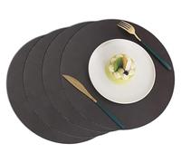 Round Faux Leather Placemats Set of 4/6, Waterproof Washable Heat Resistant Dining Table Place Mats(Black Brown,Set of 4)