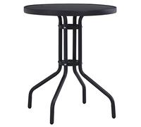 Round Garden Table 80 cm Black Steel and Glass - Outdoor Patio Dining Furniture for Breakfast Tea Time Weather-Resistant Powder Coated Frame with Elegant Silk Printed Top Easy to Clean & Assemble