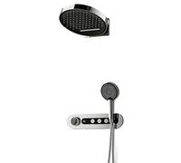 Round Gun Gray Brass Shower System Intelligent Digital Display With Four Functions Cold And Hot Dual Control Shower Tap(Chrome 3)