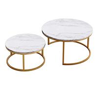 Round Modern Nesting Coffee Table Set of 2 Stacking Living Room Accent Tables with Marble Top and Gold Metal Frame Cocktail Table Sofa Table Side Table (D) 31.5" x(H) 18" (D) 23.5" x(H) 16"
