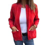 Round Neck Zipper Knitted Jacket Women's Zip up Knit Cardigans Open Front Solid Zipper Sweaters for Women 2026 (Red,3TG)