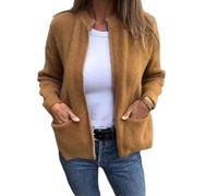 Round Neck Zipper Knitted Jacket Women's Zip up Knit Cardigans Open Front Solid Zipper Sweaters for Women 2026 (Yellow,Grand)