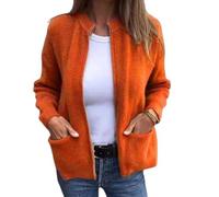 Round Neck Zipper Knitted Jacket Women's Zip up Knit Cardigans Open Front Solid Zipper Sweaters for Women 2026 (Orange,M)