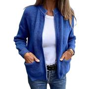 Round Neck Zipper Knitted Jacket Women's Zip up Knit Cardigans Open Front Solid Zipper Sweaters for Women 2026 (Blue,S)