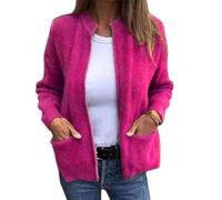 Round Neck Zipper Knitted Jacket Women's Zip up Knit Cardigans Open Front Solid Zipper Sweaters for Women 2026 (Rose,3TG)