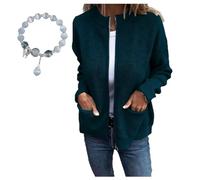 Round Neck Zipper Knitted Jacket,Zipper Sweaters for Women,Women's Knitted Zip up Sweater Cardigans (Peacock Blue,TTG)