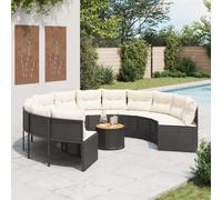 Round Outdoor Garden Sofa Set with Table and Cushions, Black Wicker Rattan Resin Conversation Set for Patio, Terrace, Backyard, Includes 6 Seats, Weather-Resistant, Easy Cream White Cushions