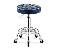 Round Roller Tabouret PU Cuir Hauteur Réglable Tabouret De Magasin Heavy Duty Base en Métal Pivotant Dessin Travail Spa Tabouret De Salon avec Roues Chaise De Bureau Blue