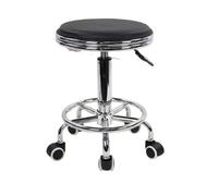 Round Rolling Stool with Foot Rest PU Leather Height Adjustment Modern Industrial Swivel Spa Salon Tattoo Work Massage pour Accueil(Black)