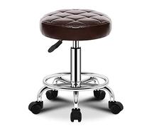 Round Rolling Tabouret PU Siège en Cuir Réglable en Hauteur avec Roues Pivotant Tabouret,Tabouret De Bar Réglable en Hauteur Tabouret De Magasin De Bureau Massage SP Brown