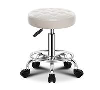 Round Rolling Tabouret PU Siège en Cuir Réglable en Hauteur avec Roues Pivotant Tabouret,Tabouret De Bar Réglable en Hauteur Tabouret De Magasin De Bureau Massage SP White