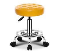 Round Rolling Tabouret PU Siège en Cuir Réglable en Hauteur avec Roues Pivotant Tabouret,Tabouret De Bar Réglable en Hauteur Tabouret De Magasin De Bureau Massage SP Yellow
