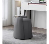 Round Storage Ottoman with Cute Vanity Chair Swivel Rolling Wheels Small Foot Stools and Padded Seat for Makeup Room and Bedroom Gray Color
