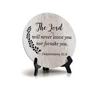 Round The Lord Will Never Leave You Nor Forsake You. Deutéronome 31:6 Panneau de table circulaire en bois (12,7 x 12,7 cm)