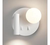 round Wall Sconce Led Wall Mount Reading Light Bedside Wall Lamp with Switch Globe Glass Wall Sconces Bedroom Headboard Lights for Living Room Hotel Bed Read (Color : White-4000K, Size : Right/White40