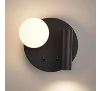 round Wall Sconce Led Wall Mount Reading Light Bedside Wall Lamp with Switch Globe Glass Wall Sconces Bedroom Headboard Lights for Living Room Hotel Bed Read (Color : White-4000K, Size : Right/Black30