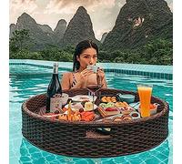 Round Woven Floating Water Tray Floating Serving Trays Table Bar Round Water Float Tray Pool Floating Trays