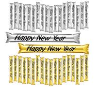 RoundFunny Lot de 30 bâtons de tonnerre gonflables « Happy New Year » pour le réveillon du Nouvel An, pom-pom girl, bâtons de perche à esprit, fournitures de cadeau de fête 2026
