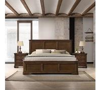 Roundhill Furniture Maderne Parure de lit 3 pièces avec lit double et 2 tables de nuit Finition noyer antique