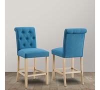 Roundhill Furniture Siena Lot de 2 tabourets en bois massif avec boutons et dossier capitonné Bleu