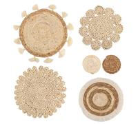 Roundsky Lot de 6 paniers plats tressés en rotin pour décoration murale, glands faits à la main, paniers muraux floraux, décoration de canapé, table de chevet