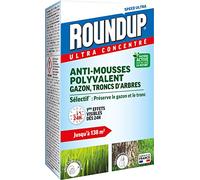 ROUNDUP RMOUSS250 - Anti-mousses Concentré Gazon et Troncs d'Arbres 250 ml - Premiers effets visibles en 24h - Elimine les mousses par simple contact - Produit à base d'acide pélargonique - 138m²