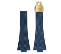 ROUREOX 11mm 12mm Bracelet Silicone Texturé Homme & Femme Bande Sport Caoutchouc Étanche Boucle Déployante Pliante pour Tissot PRX Chronograph-Bleu Foncé + Or 12MM