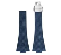 ROUREOX 11mm 12mm Bracelet Silicone Texturé Homme & Femme Bande Sport Caoutchouc Étanche Boucle Déployante Pliante pour Tissot PRX Chronograph-Bleu Foncé + Argent 12MM