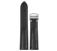 ROUREOX 17mm-25mm Bracelet en Cuir Véritable Veau Grainé, Bande de Remplacement avec Boucle Déployante pour Cartier Tank Must Santos-Noir + Argent 17mm