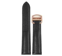 ROUREOX 17mm-25mm Bracelet en Cuir Véritable Veau Grainé, Bande de Remplacement avec Boucle Déployante pour Cartier Tank Must Santos-Noir+Or Rose 17mm