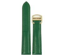 ROUREOX 17mm-25mm Bracelet en Cuir Véritable Veau Grainé, Bande de Remplacement avec Boucle Déployante pour Cartier Tank Must Santos-Vert+Or 17mm