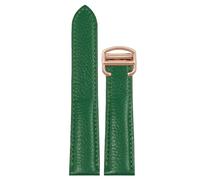 ROUREOX 17mm-25mm Bracelet en Cuir Véritable Veau Grainé, Bande de Remplacement avec Boucle Déployante pour Cartier Tank Must Santos-Vert+Or Rose 22mm