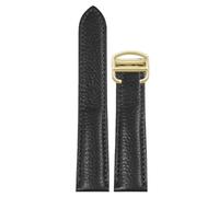 ROUREOX 17mm-25mm Bracelet en Cuir Véritable Veau Grainé, Bande de Remplacement avec Boucle Déployante pour Cartier Tank Must Santos-Noir + Or 17mm