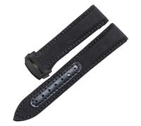 ROUREOX 19mm Bracelet Montre Nylon Tissé et Cuir Fermoir Déployant Réglable Bracelet Montre Cuir Authentique pour Omega Seamaster Speedmaster De Ville Series-Noir