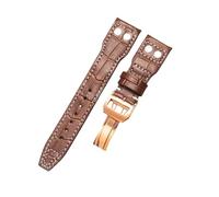 ROUREOX 20mm Bracelet en Cuir Authentique Écologique Fermoir Métallique Ajustable Bracelet en Cuir Remplacement Accessoires Réparation pour IWC Pilot’s-Marron A + Or Rose