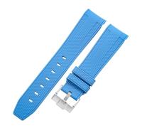 ROUREOX 20Mm Bracelet Remplacement Silicone Doux, Boucle Ardillon Bracelet Montre Coloré pour Omega x Swatch MoonSwatch Collection-Bleu Ciel Argent 20MM