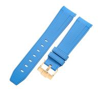 ROUREOX 20Mm Bracelet Remplacement Silicone Doux, Boucle Ardillon Bracelet Montre Coloré pour Omega x Swatch MoonSwatch Collection-Or Bleu Ciel 20MM