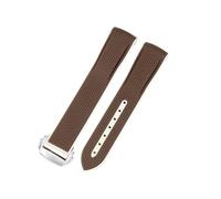 ROUREOX 20Mm Bracelet Remplacement Silicone Doux, Boucle Ardillon en Acier Inoxydable pour Omega x Swatch MoonSwatch/Seamaster 300-Boucle en Argent Brun 20MM