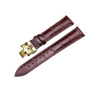 ROUREOX 20mm Cuir Authentique Bracelet de Montre Fermoir Papillon en Acier Inoxydable Bracelet de Montre Ajustable Accessoires pour Vacheron Constantin Fiftysix Métiers d'art-Marron + Or
