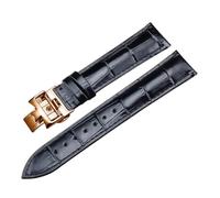 ROUREOX 20mm Cuir Authentique Bracelet de Montre Fermoir Papillon en Acier Inoxydable Bracelet de Montre Ajustable Accessoires pour Vacheron Constantin Fiftysix Métiers d'art-Noir + Or Rose