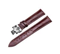 ROUREOX 20mm Cuir Authentique Bracelet de Montre Fermoir Papillon en Acier Inoxydable Bracelet de Montre Ajustable Accessoires pour Vacheron Constantin Fiftysix Métiers d'art-Marron + Argent
