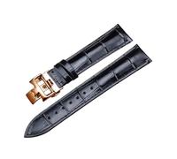 ROUREOX 20mm Cuir Authentique Bracelet de Montre Fermoir Papillon en Acier Inoxydable Bracelet de Montre Ajustable Accessoires pour Vacheron Constantin Fiftysix Métiers d'art-Noir + Or