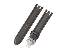 ROUREOX 21mm Bracelet de Montre en Cuir Boucle en Acier Inoxydable Interface Courbe Masculin-Féminin Bracelet de Remplacement pour Swatch YRS403 412 402G-Marron A + Argent B