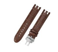 ROUREOX 21mm Bracelet de Montre en Cuir Boucle en Acier Inoxydable Interface Courbe Masculin-Féminin Bracelet de Remplacement pour Swatch YRS403 412 402G-Marron B + Argent B