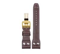 ROUREOX 21mm Bracelet en Cuir Authentique Remplacement Fermoir Déployant Bracelet en Cuir Souple Accessoires pour IWC Pilot’s-Marron B + Or
