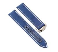 ROUREOX 21mm Bracelet Montre Nylon Tissé et Cuir Fermoir Déployant Réglable Bracelet Montre Cuir Authentique pour Omega Seamaster Speedmaster De Ville Series-Bleu + Blanc + Argent