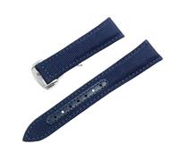 ROUREOX 21mm Bracelet Montre Nylon Tissé et Cuir Fermoir Déployant Réglable Bracelet Montre Cuir Authentique pour Omega Seamaster Speedmaster De Ville Series-Bleu + Argent