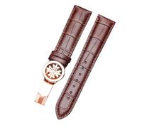 ROUREOX 21mm Courroies en Cuir Authentique Souples Vintage Bracelet de Remplacement Fermoir en Acier Inoxydable pour PATEK Philippe-Marron + Or Rose