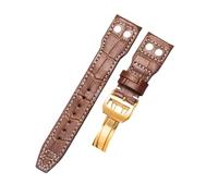ROUREOX 22mm Bracelet en Cuir Authentique Fait Main Fermoir Métallique Ajustable Bracelet en Cuir Remplacement Accessoires pour IWC Pilot’s-Marron A + Or