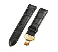 ROUREOX 24mm Bandes de Montre Cuir Véritable de Remplacement Fermoir Pliant en Métal Bracelets de Montre en Cuir pour Tissot Couturier Series-Noir + Or
